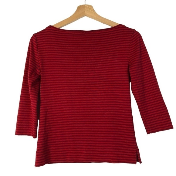 Ann Taylor Petites Red Stripe Boat Neck 3/4 Long Sleeve Top SP - Picture 2 of 3